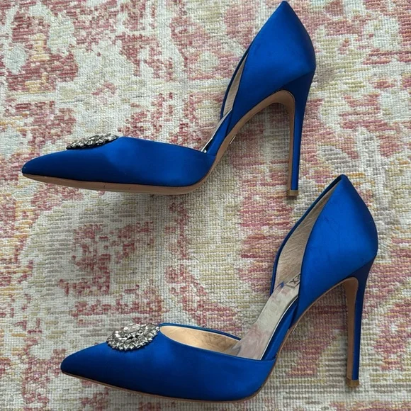 Badgley Mischka Blue Satin Heels - Picture 2 of 11